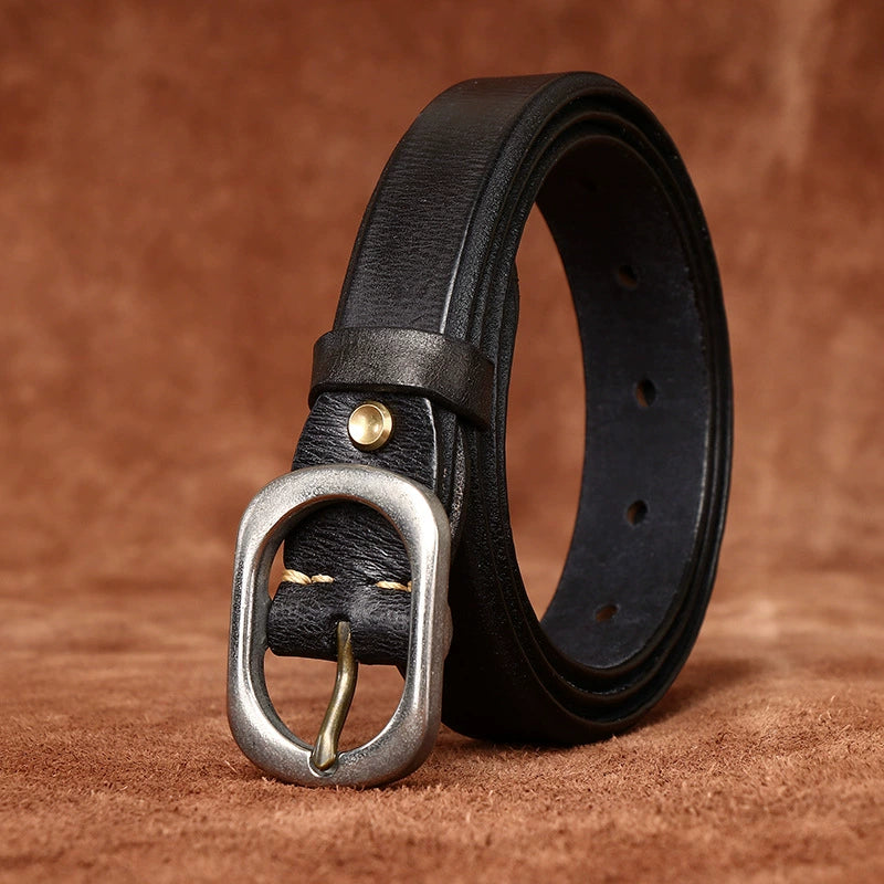 Women's 2.8cm Wide Vintage Extra-Thick Top-Grain Cowhide Belt