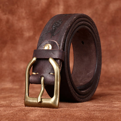 Vintage-Style Extra-Thick Genuine Top-Grain Cowhide Leather Belt
