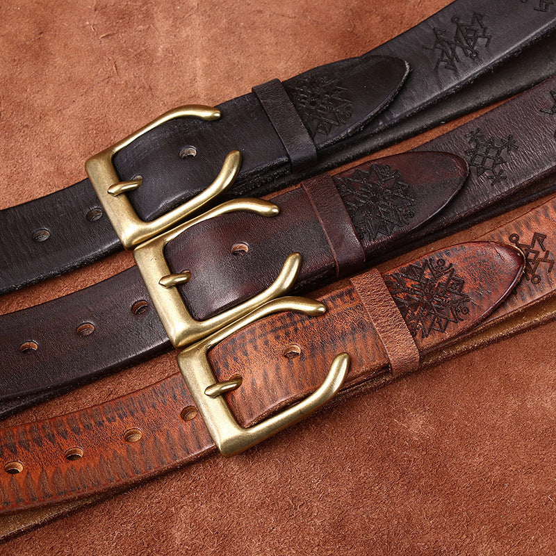 Vintage-Style Extra-Thick Genuine Top-Grain Cowhide Leather Belt
