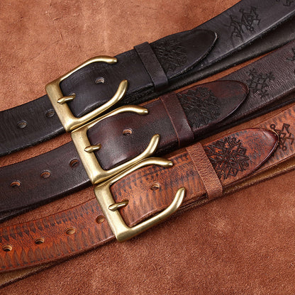 Vintage-Style Extra-Thick Genuine Top-Grain Cowhide Leather Belt