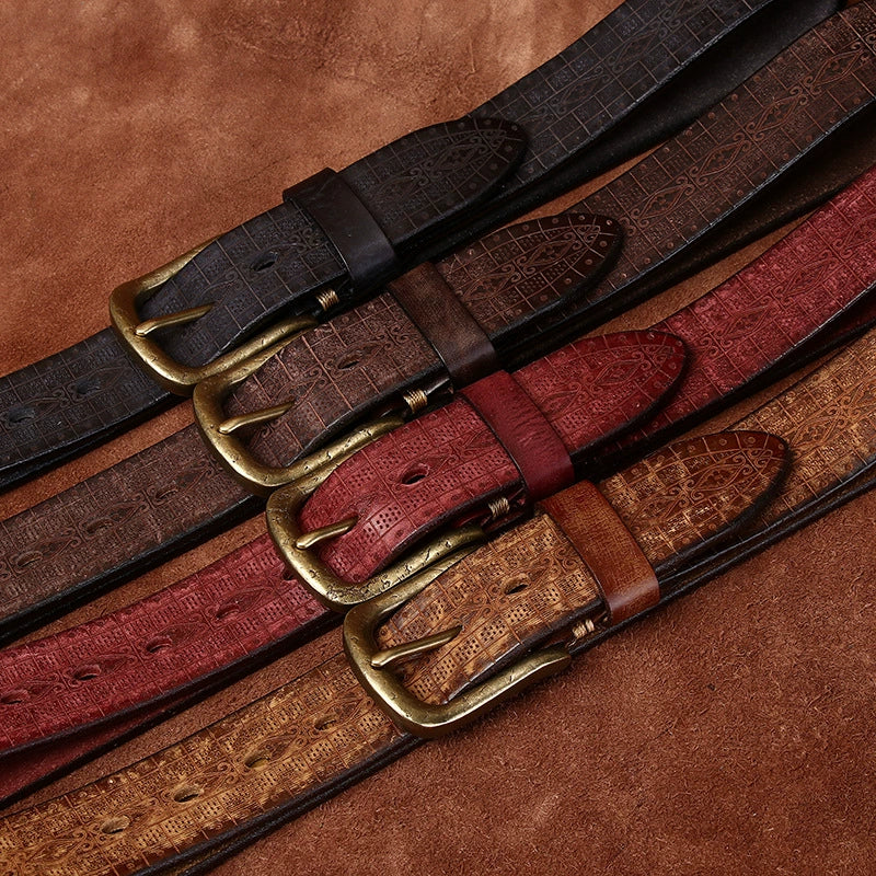 Top-Grain Cowhide Vintage Casual Belt with Brass Buckle