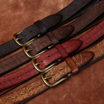 Top-Grain Cowhide Vintage Casual Belt with Brass Buckle