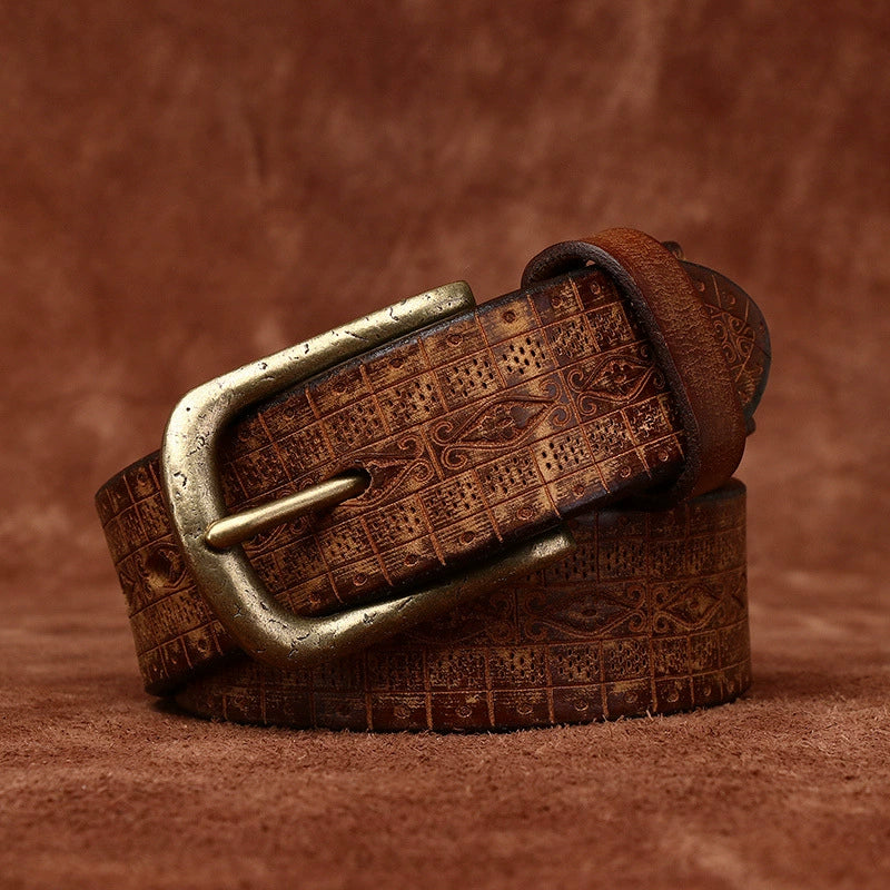 Top-Grain Cowhide Vintage Casual Belt with Brass Buckle