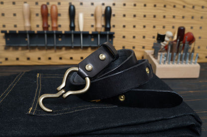 3.4cm Wide Genuine Leather Belt with Solid Copper Buckle