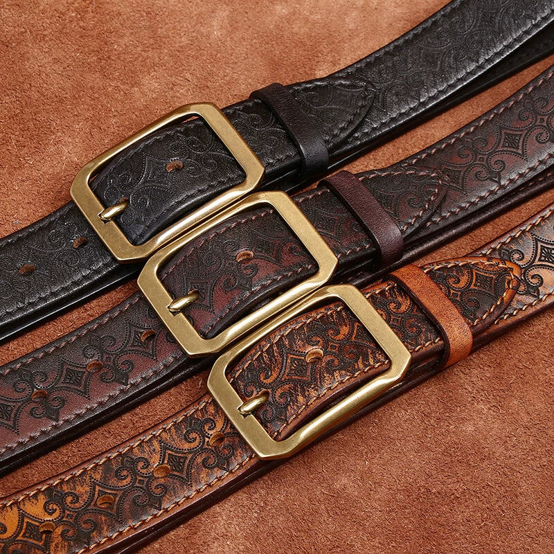 Men's Double-Sided Engraved Belt — Italian Top-Grain Cowhide