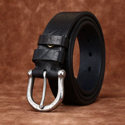 Top-Grain Cowhide — Vintage & Stylish, Horseshoe Buckle, Coarse Texture