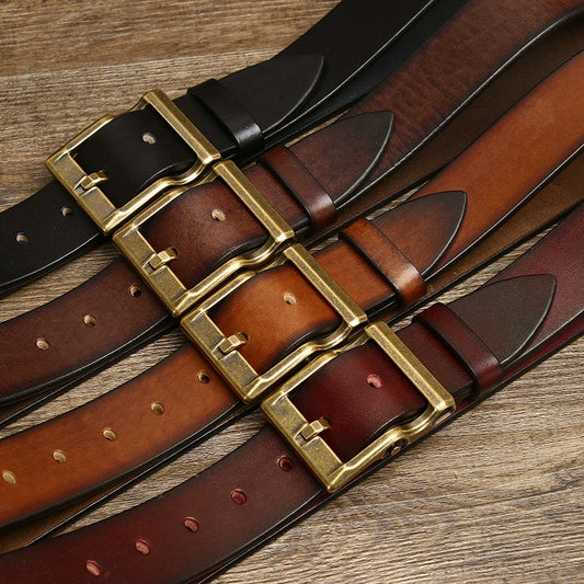 Thickened top-grain cowhide belt for men
