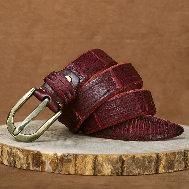 Extra-Thick Top-Grain Cowhide Belt — Genuine Leather with Vintage-Style Pin Buckle