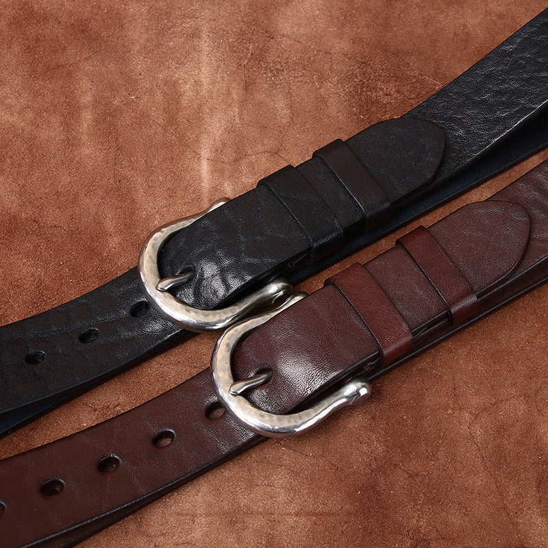Top-Grain Cowhide — Vintage & Stylish, Horseshoe Buckle, Coarse Texture