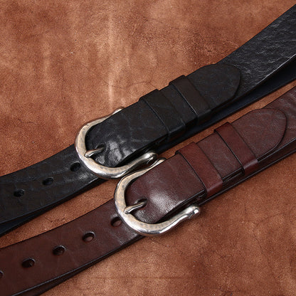 Top-Grain Cowhide — Vintage & Stylish, Horseshoe Buckle, Coarse Texture