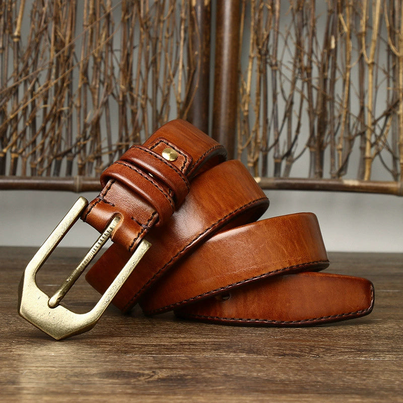 Genuine Leather Belt — Top-Grain Cowhide with Pin Buckle