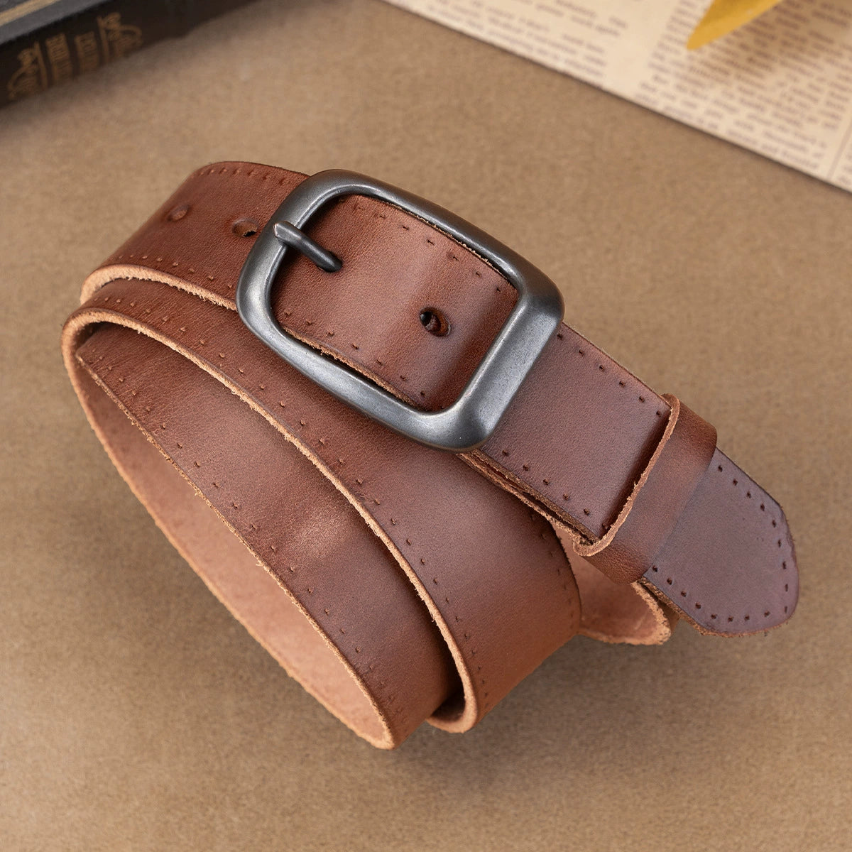 Genuine Leather Pin-Buckle Belt — Vintage Top-Grain Cowhide