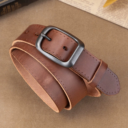 Genuine Leather Pin-Buckle Belt — Vintage Top-Grain Cowhide