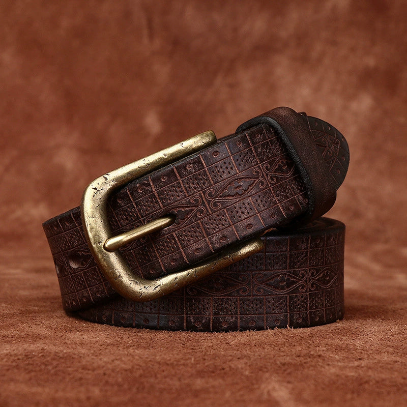 Top-Grain Cowhide Vintage Casual Belt with Brass Buckle