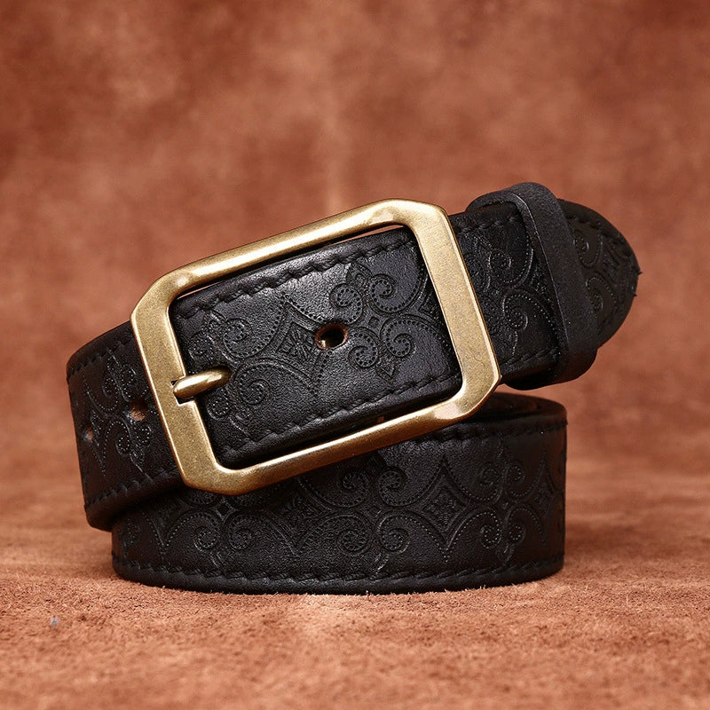 Men's Double-Sided Engraved Belt — Italian Top-Grain Cowhide