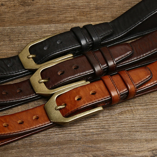 Genuine Leather Belt — Top-Grain Cowhide with Pin Buckle