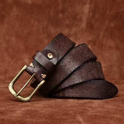 Top-Grain Cowhide Vintage Casual Belt with Brass Buckle