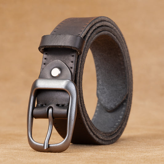 Genuine Leather Pin-Buckle Belt — Vintage Top-Grain Cowhide