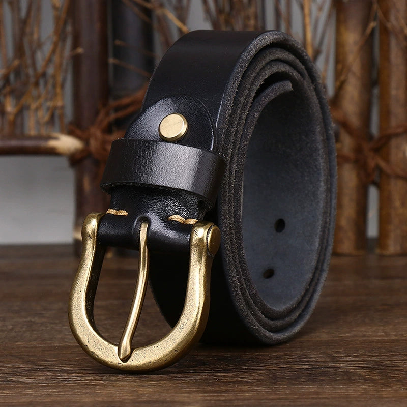 Genuine Leather Casual Belt — Classic Western-Style Dress Belt