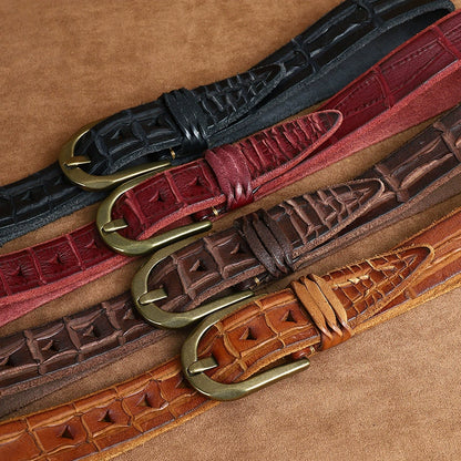 Extra-Thick Top-Grain Cowhide Belt — Genuine Leather with Vintage-Style Pin Buckle