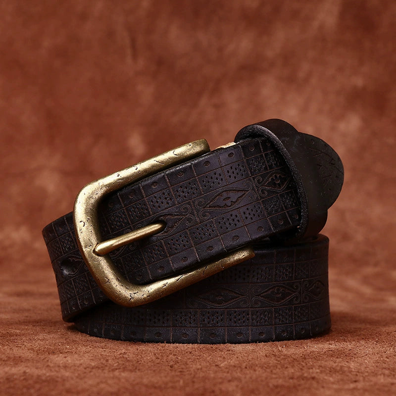 Top-Grain Cowhide Vintage Casual Belt with Brass Buckle