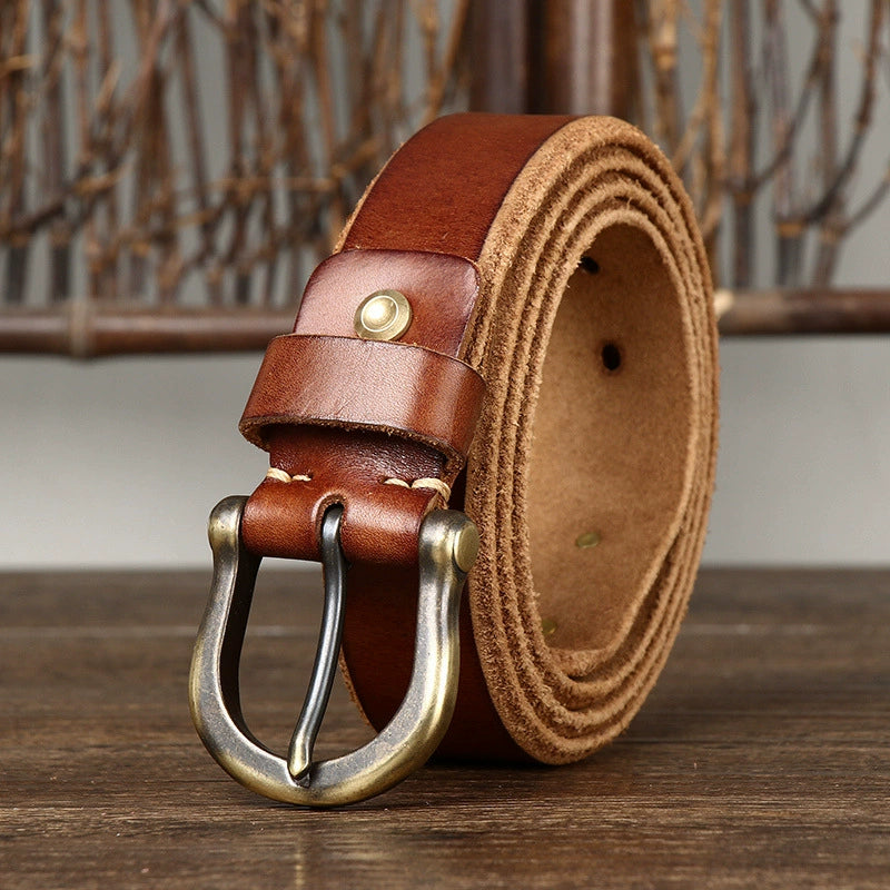 Genuine Cowhide Leather Fashionable, Retro-Style Casual Jeans