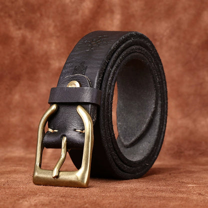 Vintage-Style Extra-Thick Genuine Top-Grain Cowhide Leather Belt