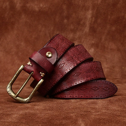 Top-Grain Cowhide Vintage Casual Belt with Brass Buckle