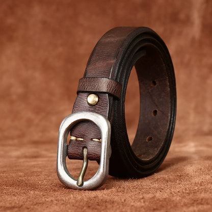 Women's 2.8cm Wide Vintage Extra-Thick Top-Grain Cowhide Belt