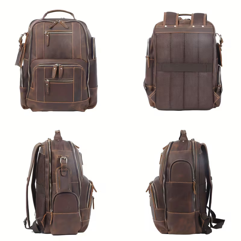 Retro Minimalist Genuine Leather Backpack in Dark Brown