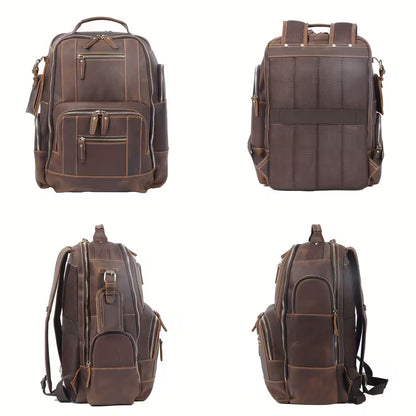 Retro Minimalist Genuine Leather Backpack in Dark Brown