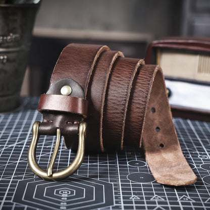 Men's Vintage Casual Wide Belt — Crafted from Top-Grain Cowhide with a Minimalist Design.
