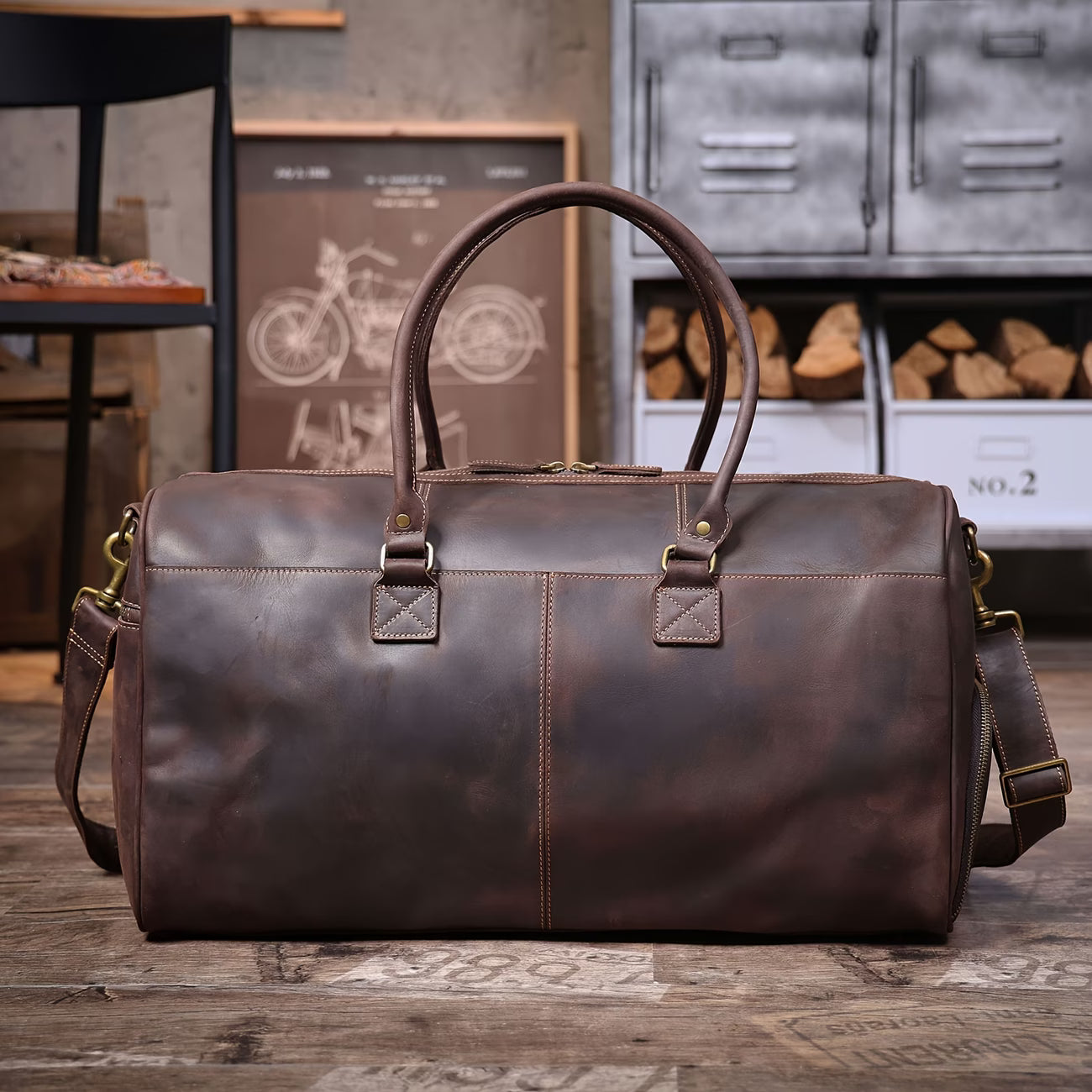 Large-Capacity Genuine Cowhide Duffel/Gym Bag – Handmade Vintage-Style "Crazy Horse" Leather Travel Bag