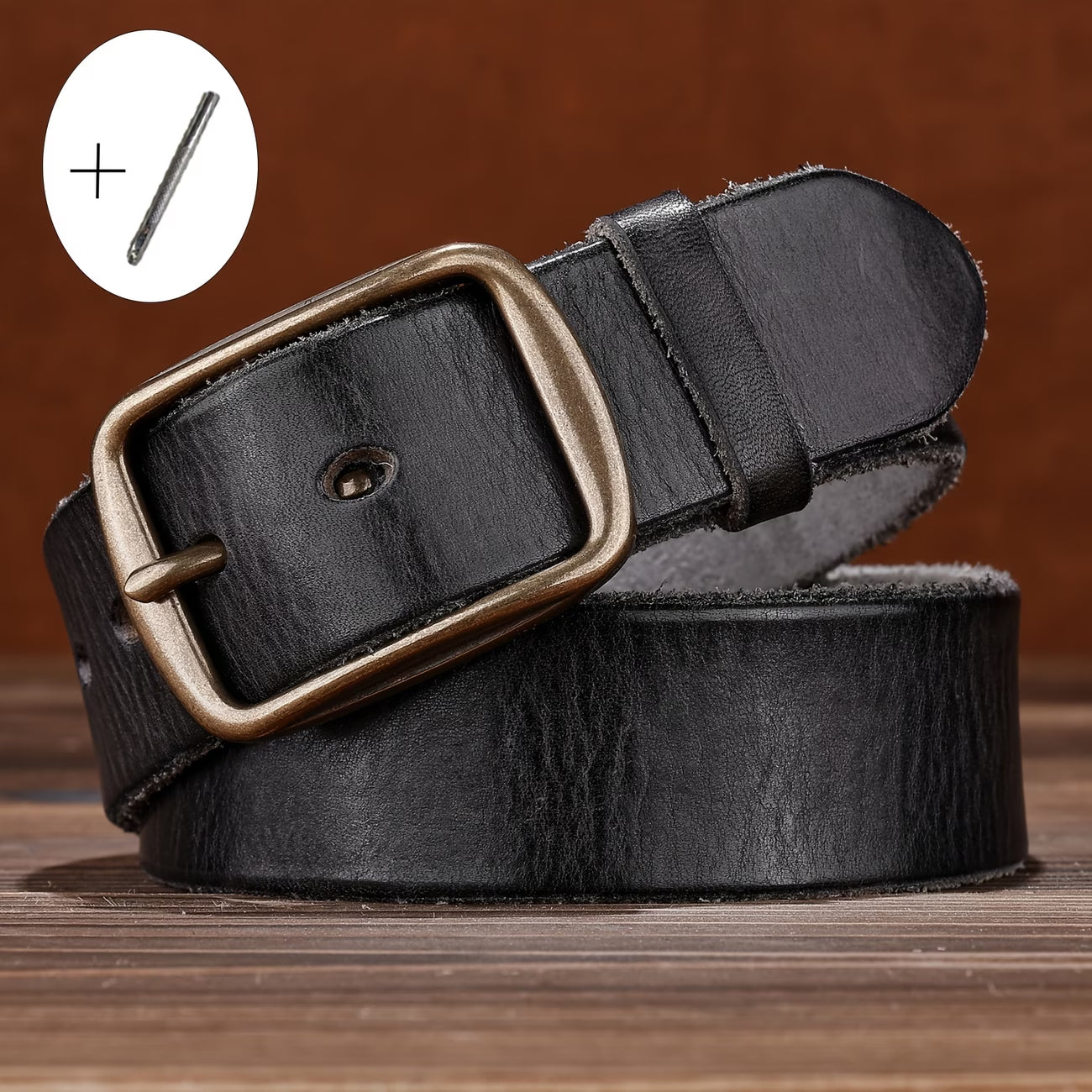 Men's Denim Belt | Western-Style Leather Belt | Casual Vintage Belt | Thick Cowhide Belt with Square Buckle