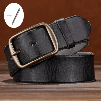 Men's Denim Belt | Western-Style Leather Belt | Casual Vintage Belt | Thick Cowhide Belt with Square Buckle