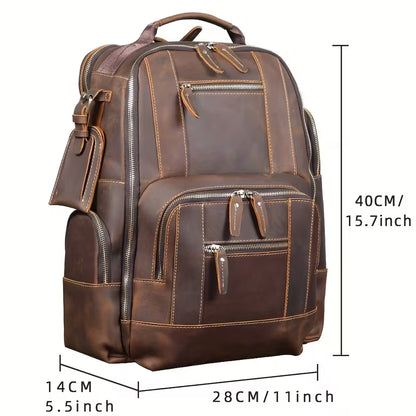 Retro Minimalist Genuine Leather Backpack in Dark Brown