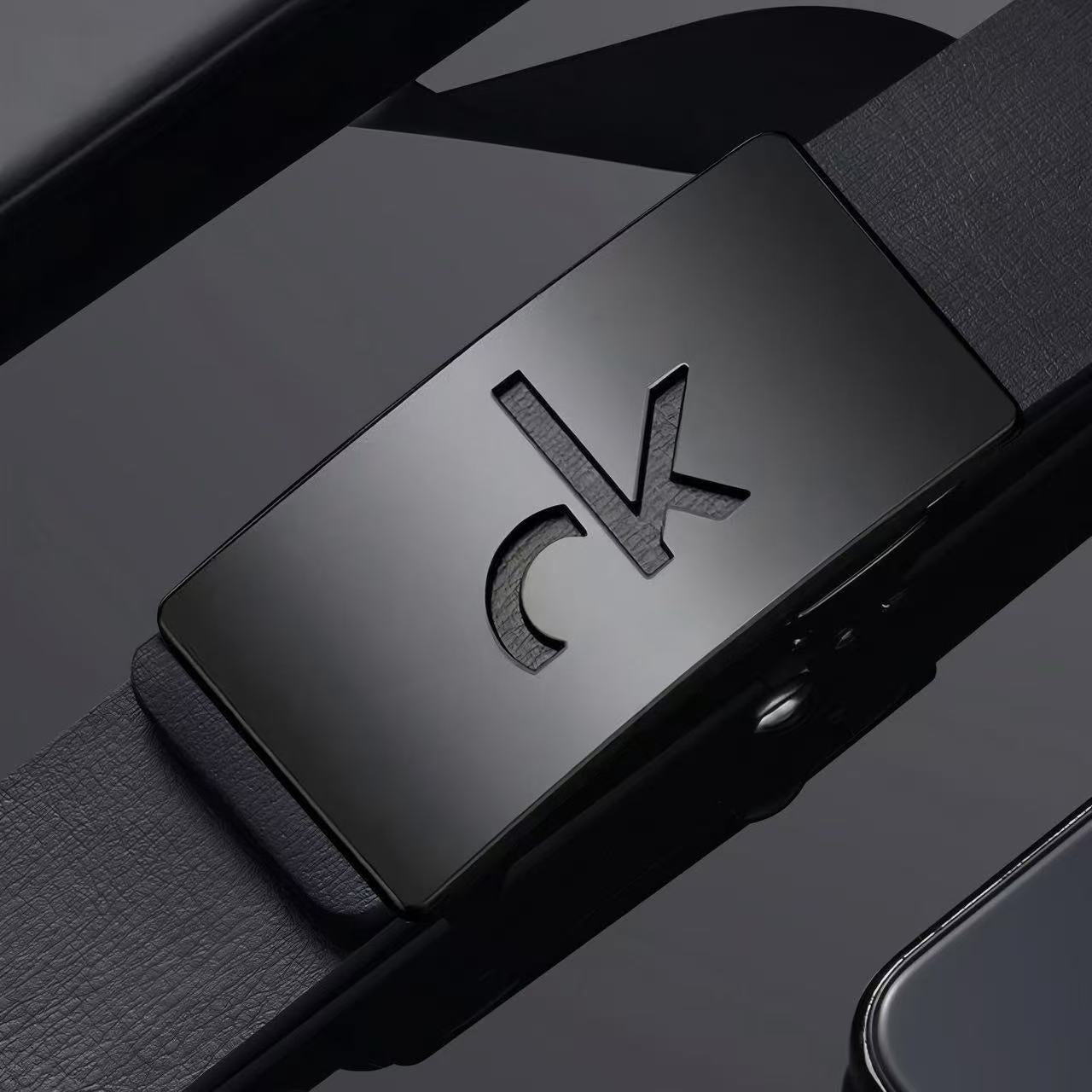 Luxury Men's Leather Belt with Automatic Logo Buckle