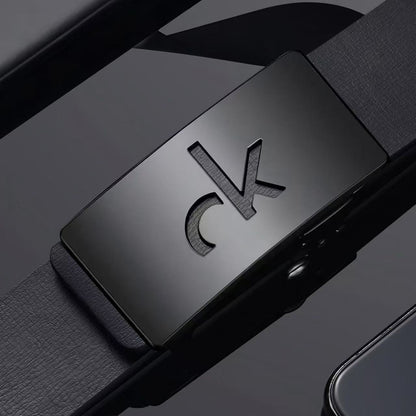 Luxury Men's Leather Belt with Automatic Logo Buckle