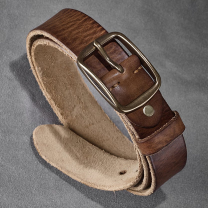 Men's Denim Belt | Western-Style Leather Belt | Casual Vintage Belt | Thick Cowhide Belt with Square Buckle