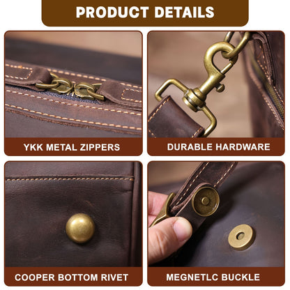 Large-Capacity Genuine Cowhide Duffel/Gym Bag – Handmade Vintage-Style "Crazy Horse" Leather Travel Bag