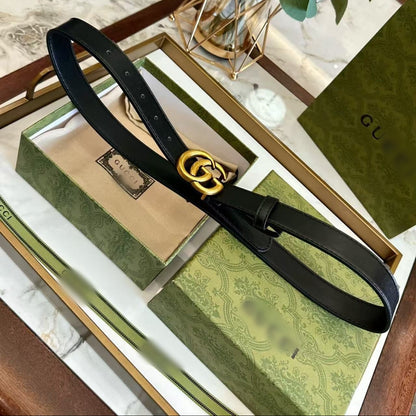 Women's Reversible Leather Belt — Gold Buckle, Width 3.0 cm