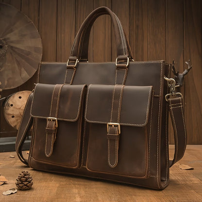Genuine Leather Handbag / Briefcase – Top-Grain Vintage Cowhide – Shoulder Bag