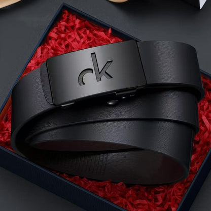 Luxury Men's Leather Belt with Automatic Logo Buckle